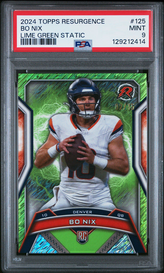 Bo Nix Denver 2024 Topps Resurgence Lime Green Static Rookie Card /15 PSA 9 Mint