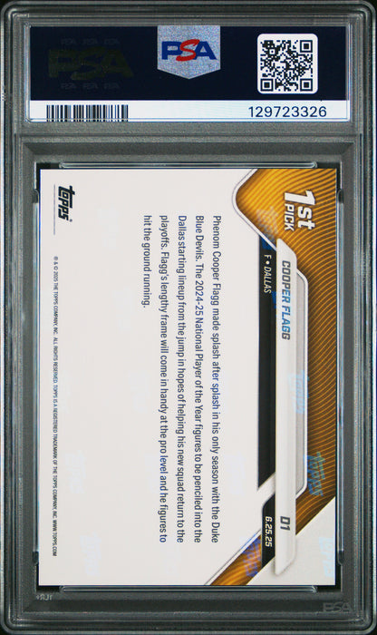 Cooper Flagg 2025 Topps Now Draft Day Rookie Trading Card #D1 PSA 10 Gem Mint