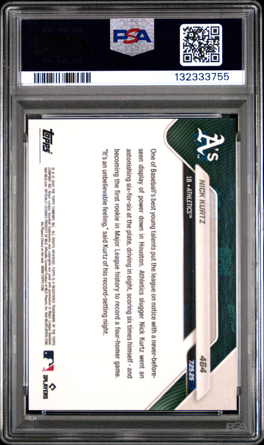 Nick Kurtz A's 2025 Topps Now Four Homer Game Rookie Card #464 PSA 10 Gem Mint