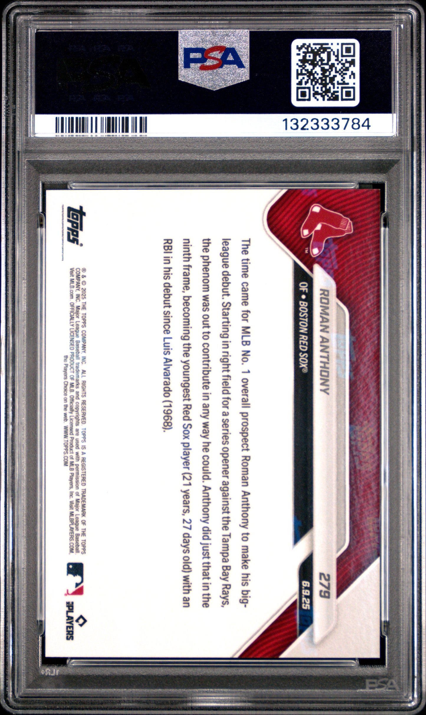 Roman Anthony Red Sox 2025 Topps Now Debut Call Up Card #279 PSA 9 Mint