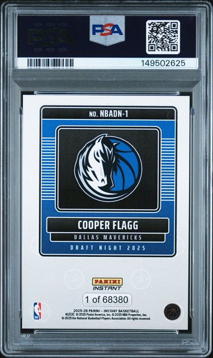Cooper Flagg Mavericks 2025 Panini Instant Draft Night Rookie Card #1 PSA 9 Mint