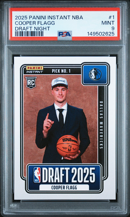 Cooper Flagg Mavericks 2025 Panini Instant Draft Night Rookie Card #1 PSA 9 Mint