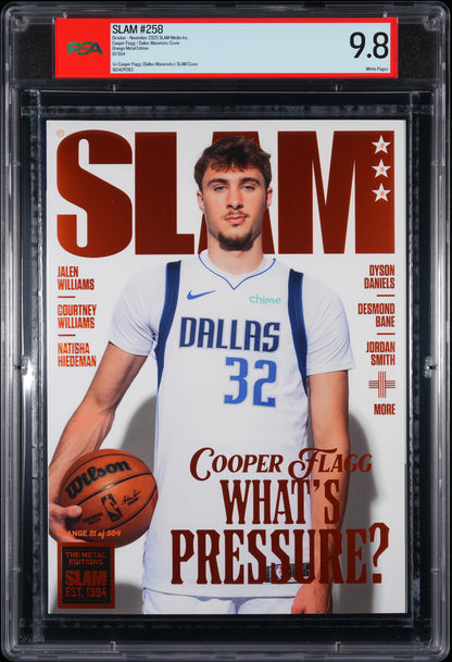 Cooper Flagg Mavs Slam #258 Orange Metal Edition Graded Magazine /504 PSA 9.8