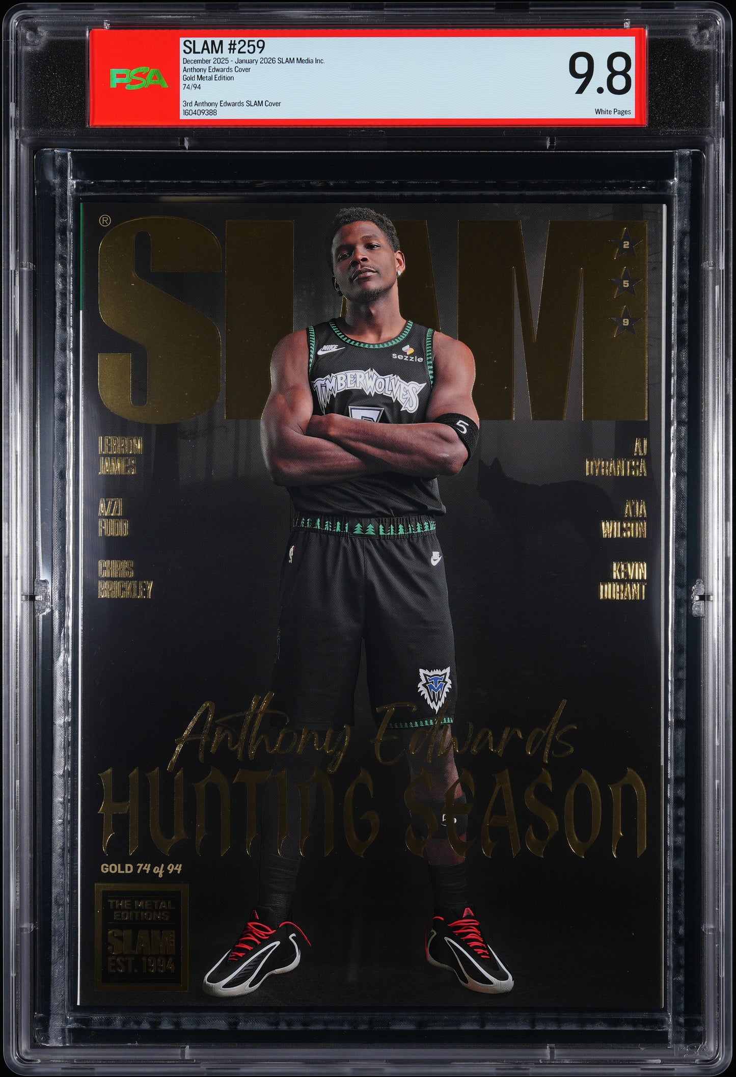 Anthony Edwards Slam #259 Gold Metal Edition Graded Magazine #74/94 PSA 9.8