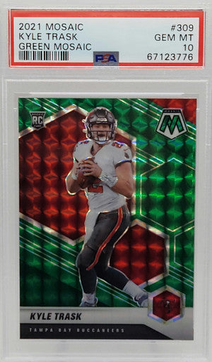 Kyle Trask Buccaneers 2021 Panini Mosaic Green Prizm Rookie Card #309 PSA 10