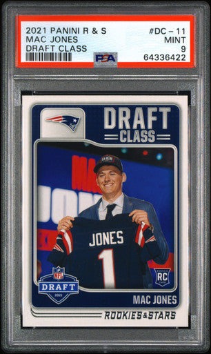 Mac Jones Patriots 2021 Rookies & Stars Draft Class Rookie Card #DC-11 PSA 9