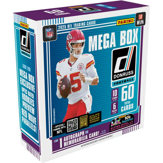2025 Panini Donruss Football Trading Cards Mega Box - Optic Red Wave Parallels