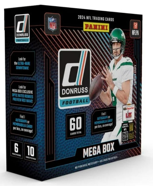 2024 Panini Donruss Football Trading Cards Mega Box - 1 Autograph or Mem Per Box