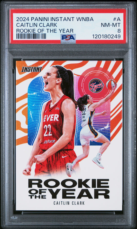 Caitlin Clark 2024 Panini Instant Indiana Fever Rookie of the Year Card PSA 8