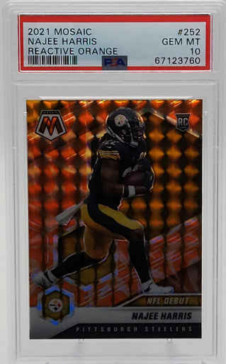 Najee Harris 2021 Mosaic Reactive Orange Prizm Rookie Card #252 PSA 10 Gem Mint