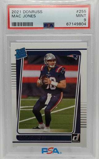 Mac Jones New England Patriots 2021 Donruss Rated Rookie Card #255 PSA 9 Mint