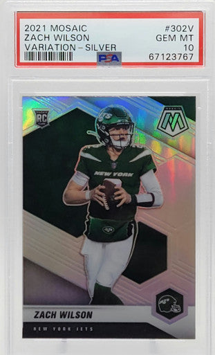Zach Wilson Jets 2021 Mosaic Silver Variation Rookie Card #302V PSA 10 Gem Mint