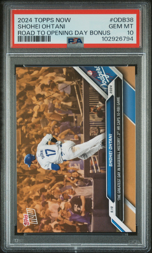 Shohei Ohtani 2024 Topps Now 3 HR Greatest Day In Baseball Bonus Card PSA 10