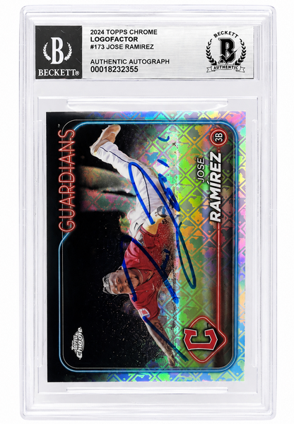 Jose Ramirez Guardians Signed 2024 Topps Chrome Logofractor Card Beckett BAS