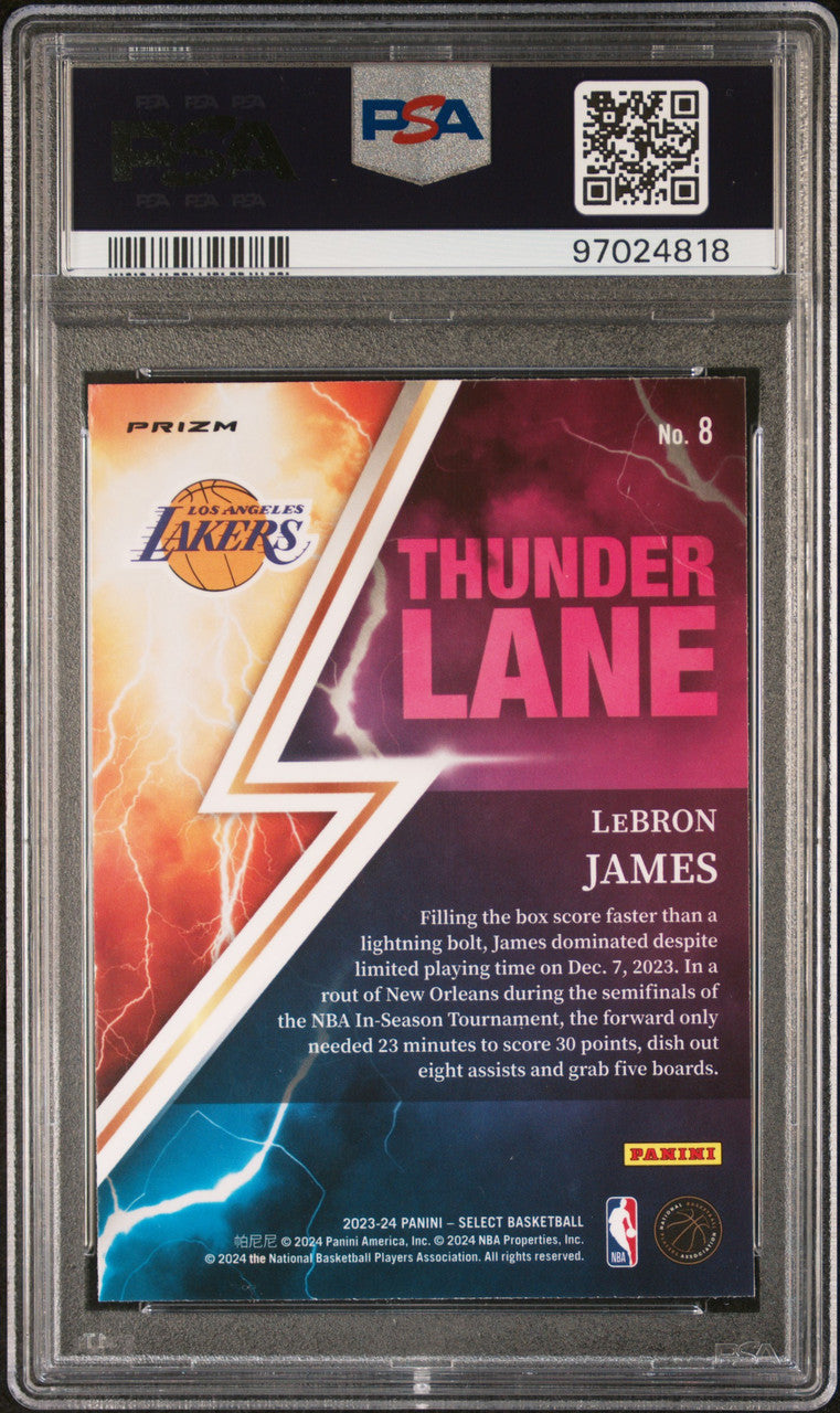Lebron James Lakers 2023-24 Select Thunder Lane Green Prizm Card #8 PSA 10