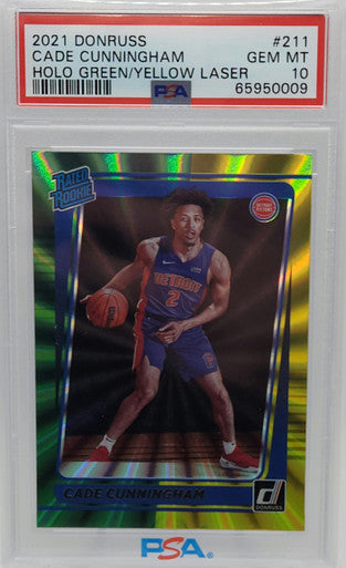 Cade Cunningham Pistons 2021 Donruss Holo Green Yellow Laser Rookie Card PSA 10