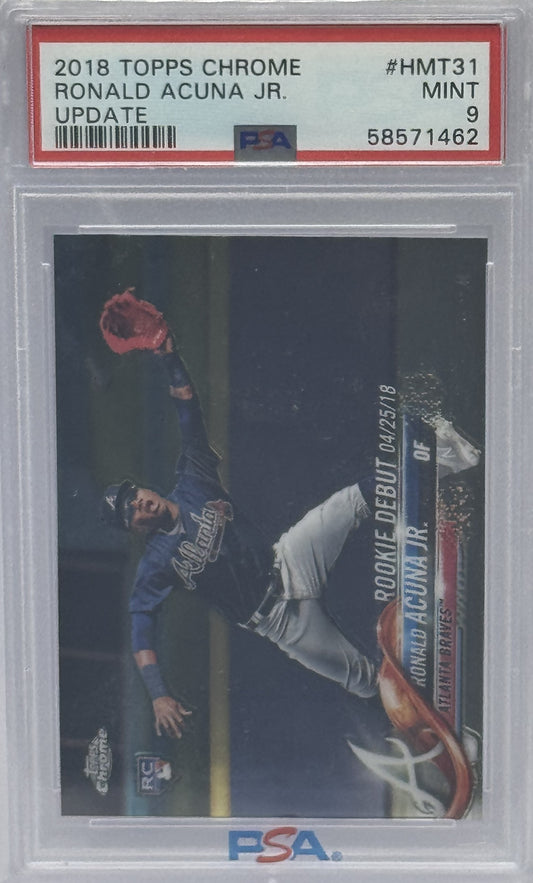 Ronald Acuna Jr. Braves 2018 Topps Chrome Update Rookie Debut Card #HMT31 PSA 9