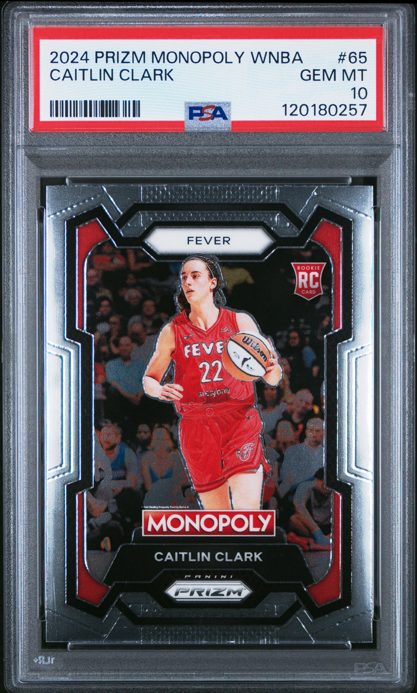 Caitlin Clark Fever 2024 Panini Prizm Monopoly WNBA Rookie Card #65 PSA 10