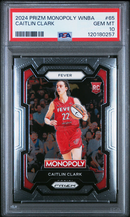 Caitlin Clark Fever 2024 Panini Prizm Monopoly WNBA Rookie Card #65 PSA 10