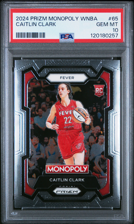 Caitlin Clark Fever 2024 Panini Prizm Monopoly WNBA Rookie Card #65 PSA 10