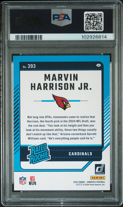 Marvin Harrison Jr. Arizona 2024 Donruss Rated Rookie Card #393 PSA 10 Gem Mint
