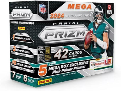 2024 Panini Prizm Football Trading Card Mega Box - Pink Pulsar Prizms