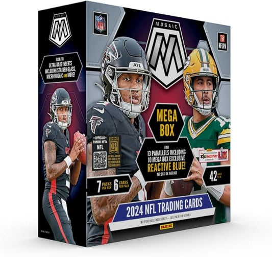 2024 Panini Mosaic Football Trading Card Mega Box - Reactive Blue Parallels