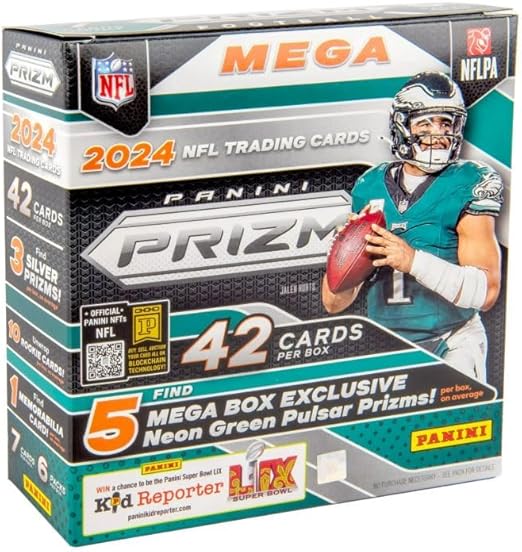 2024 Panini Prizm Football Trading Card Mega Box (Neon Green Pulsar Prizms)