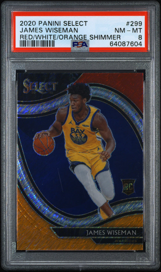 James Wiseman 2020 Select Red White Orange Shimmer Rookie Card #299 PSA 8 NM-MT