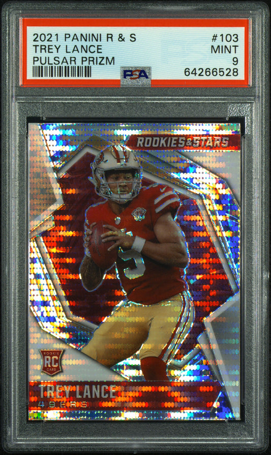 Trey Lance 2021 Panini Rookies & Stars Pulsar Prizm Rookie Card #103 PSA 9 Mint