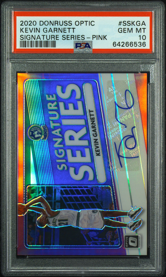 Kevin Garnett 2020 Donruss Optic Signature Series Pink Prizm #16/25 Card PSA 10