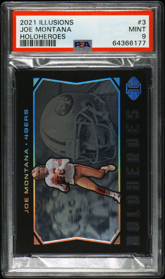 Joe Montana SF 49ers 2021 Illusions Holoheroes SSP Card HHJM-3 - PSA 9 Mint