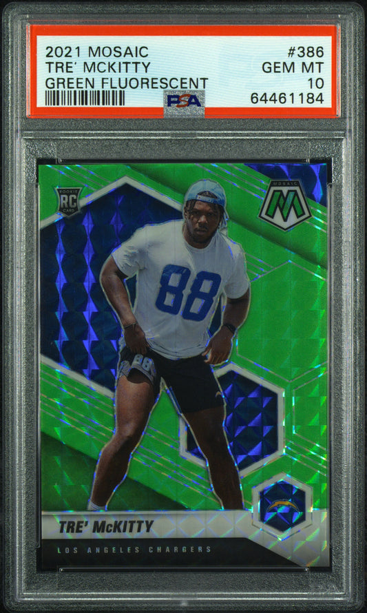 Tre' McKitty 2021 Mosaic Green Fluorescent Rookie Card #3/10 PSA 10 Gem Mint