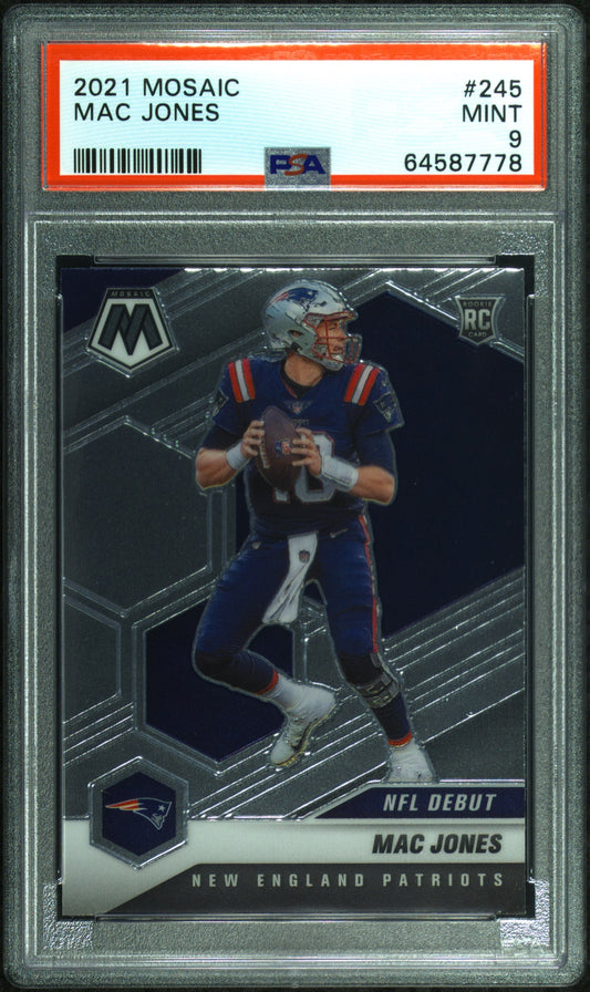Mac Jones Patriots 2021 Panini Mosaic NFL Debut Rookie Card #245 PSA 9 Mint