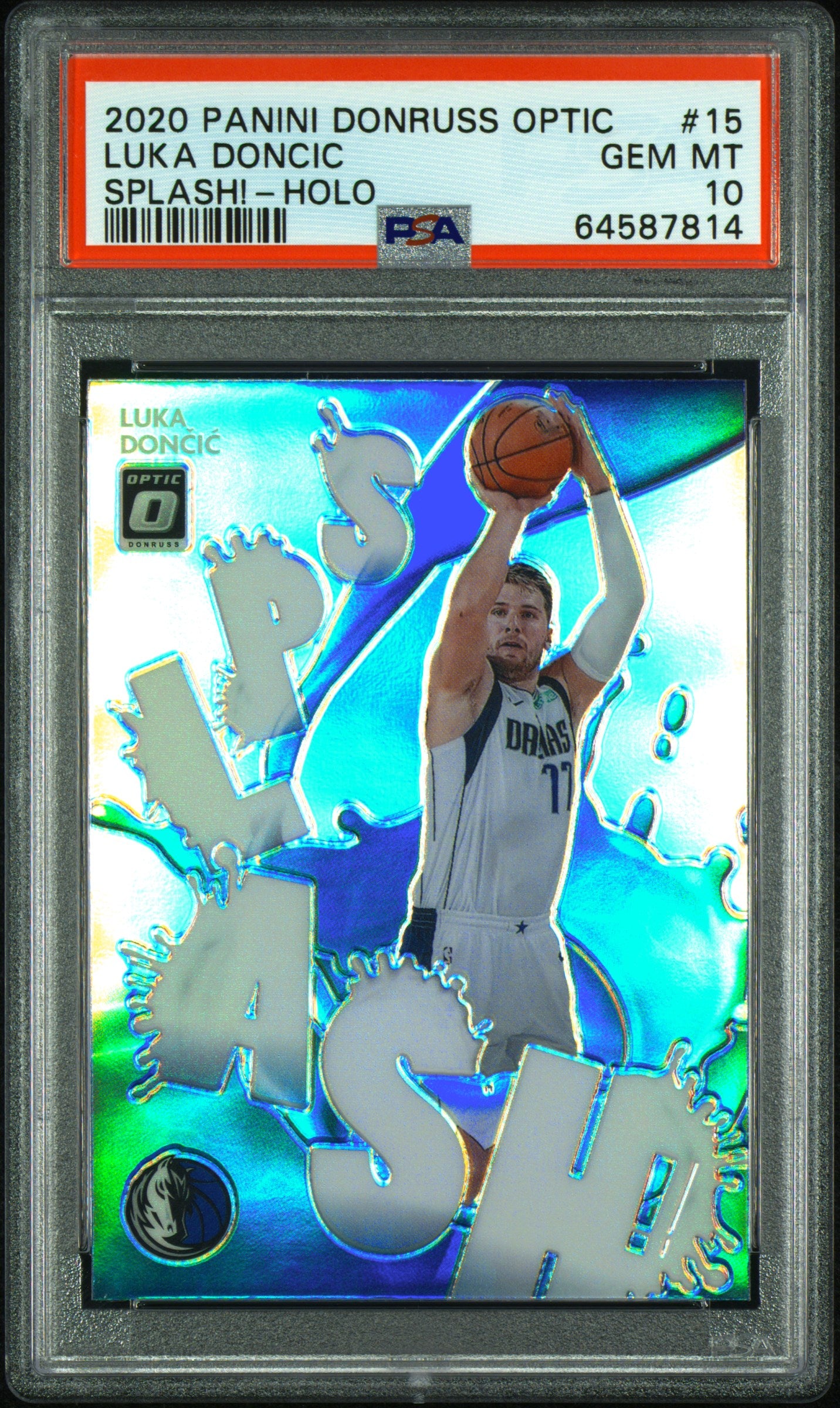 Luka Doncic Mavs 2020-21 Donruss Optic Splash! Holo Prizm Card PSA 10 Gem Mint