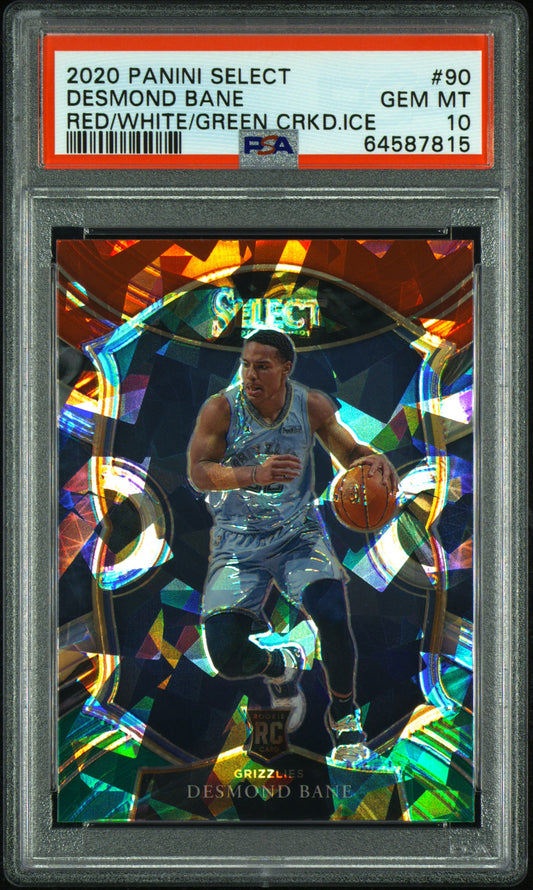 Desmond Bane Grizzlies 2020 Select Red/White/Green Cracked Ice Rookie Card PSA 10