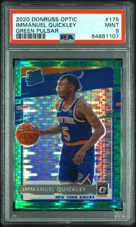 Immanuel Quickley Knicks 2020 Donruss Optic Green Pulsar Rookie Card PSA Mint 9