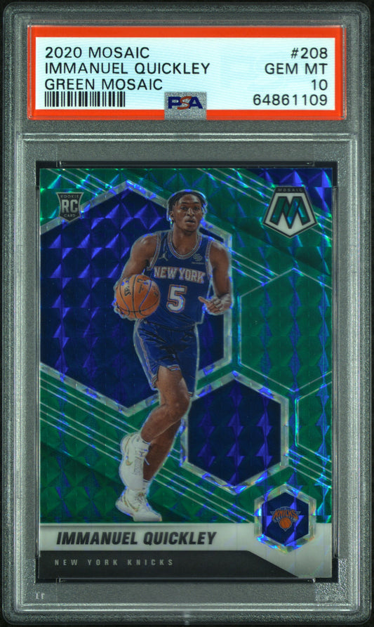 Immanuel Quickley Knicks 2020 Mosaic Green Prizm Rookie Card 208 PSA 10 Gem Mint