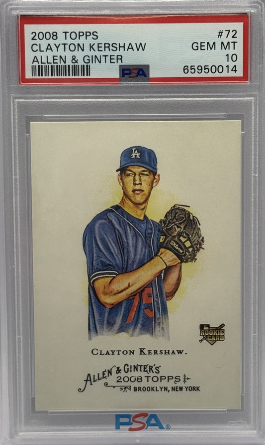 Clayton Kershaw Dodgers 2008 Topps Allen & Ginter Rookie Card #72 PSA 10