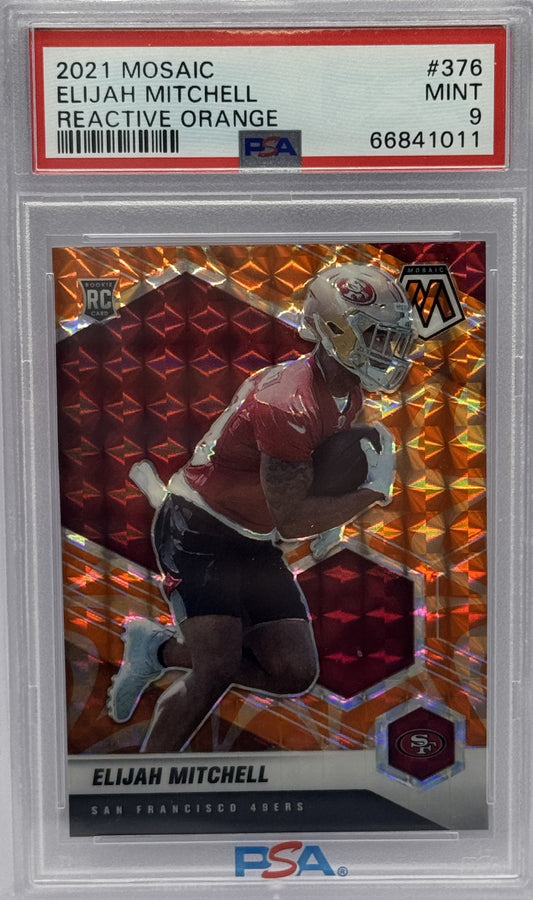 Eli Mitchell 49ers 2021 Mosaic Reactive Orange Prizm Rookie Card #376 PSA 9 Mint
