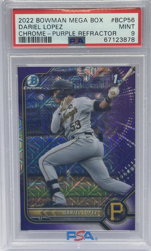 Dariel Lopez Pirates 2022 Bowman 1st Purple Refractor Rookie Card /250 PSA 9