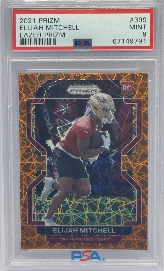 Eli Mitchell 49ers 2021 Panini Prizm Lazer Prizm Rookie Card #399 PSA 9 Mint