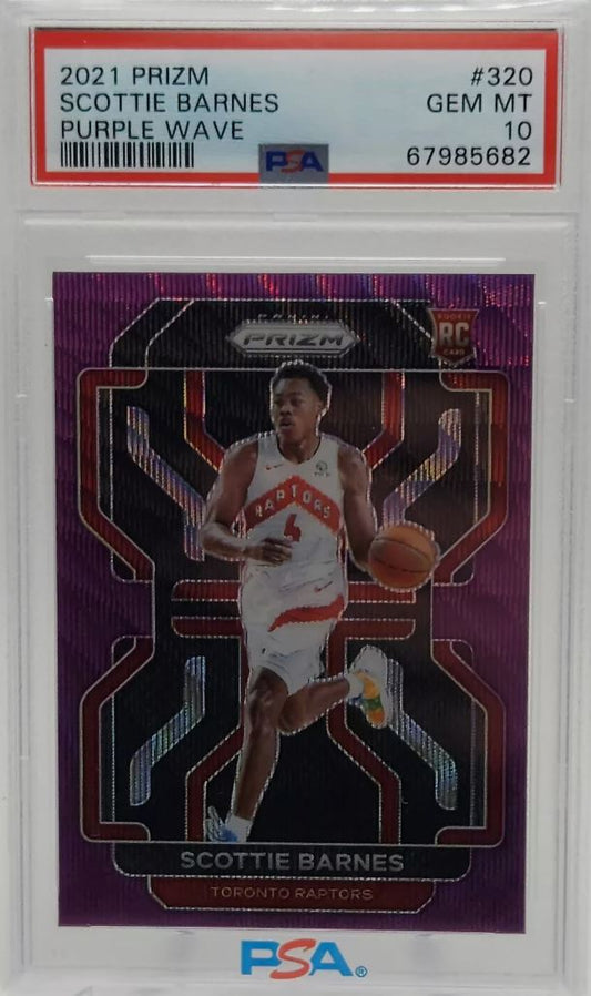 Scottie Barnes Raptors 2021-22 Panini Prizm Purple Wave Rookie Card #320 PSA 10