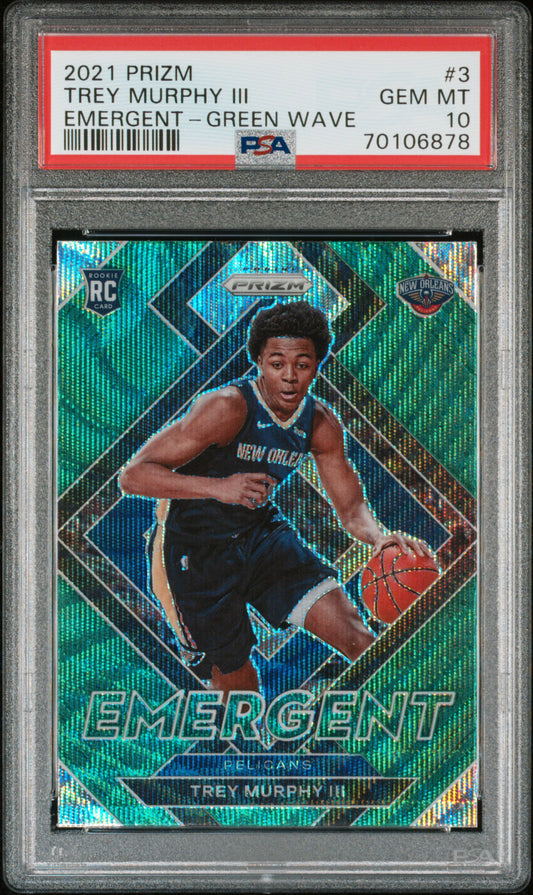 Trey Murphy III Pelicans 2021-22 Prizm Emergent Green Wave Rookie Card PSA 10
