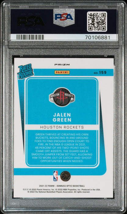 Jalen Green Rockets 2021 Donruss Optic Pulsar Prizm Rookie Card #159 PSA 9 Mint