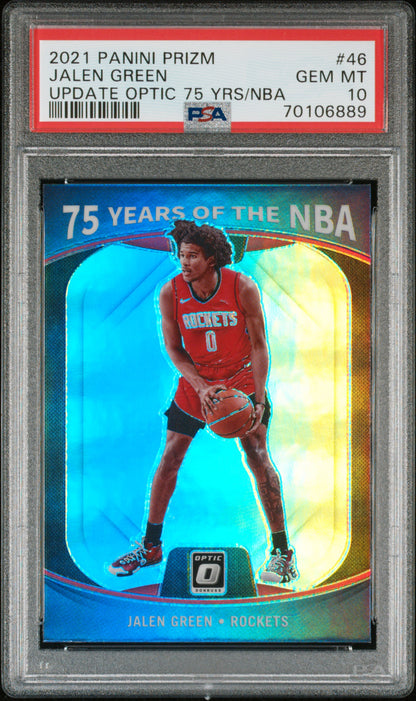 Jalen Green Rockets 2021 Panini Prizm 75 Years of the NBA Rookie Card #46 PSA 10