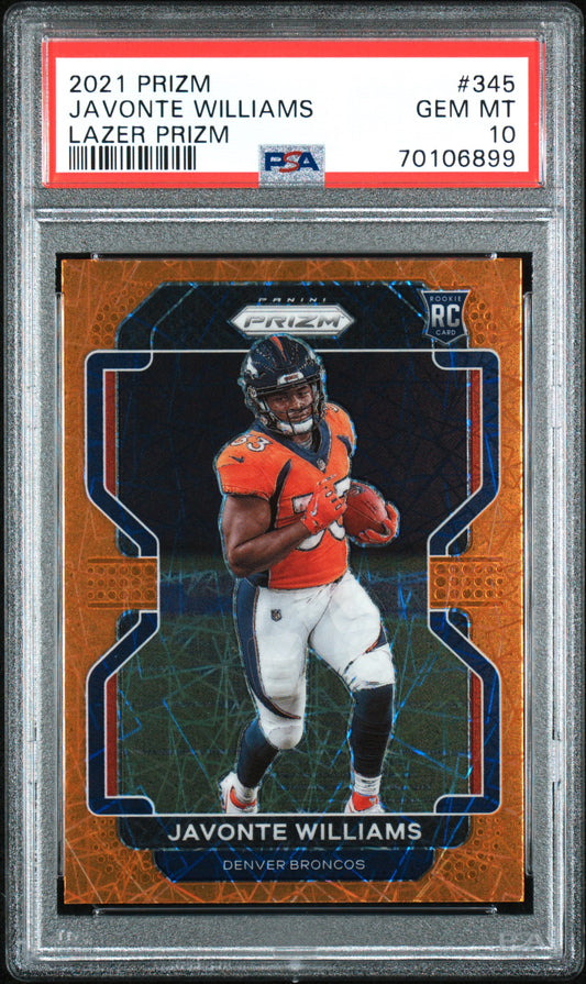 Javonte Williams 2021 Panini Prizm Lazer Prizm Rookie Card #345 PSA 10 Gem Mint