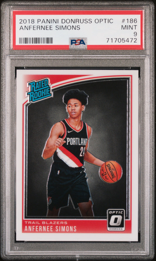 Anfernee Simons Trail Blazers 2018 Donruss Optic Rookie Card #186 PSA 9 Mint
