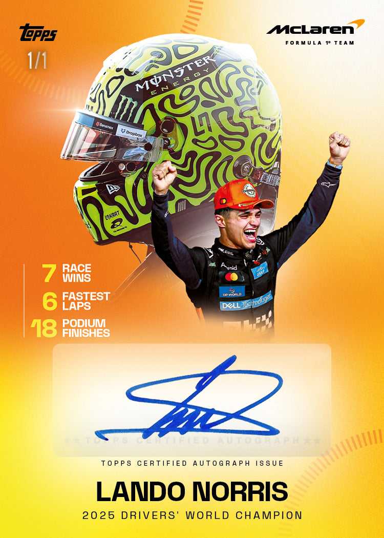 2025 Topps McLaren Racing Trading Card Hobby Box - 1 auto & 2 numbered/box
