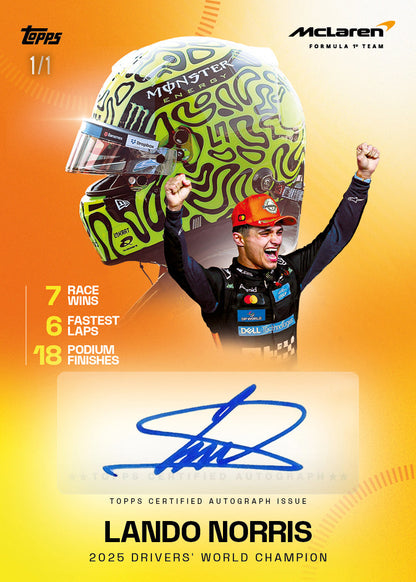 2025 Topps McLaren Racing Trading Card Hobby Box - 1 auto & 2 numbered/box